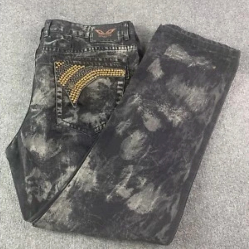 Robin’s Mens 100% Cotton Rhinestone Embellished Acid Wash Jeans Size 42x33
